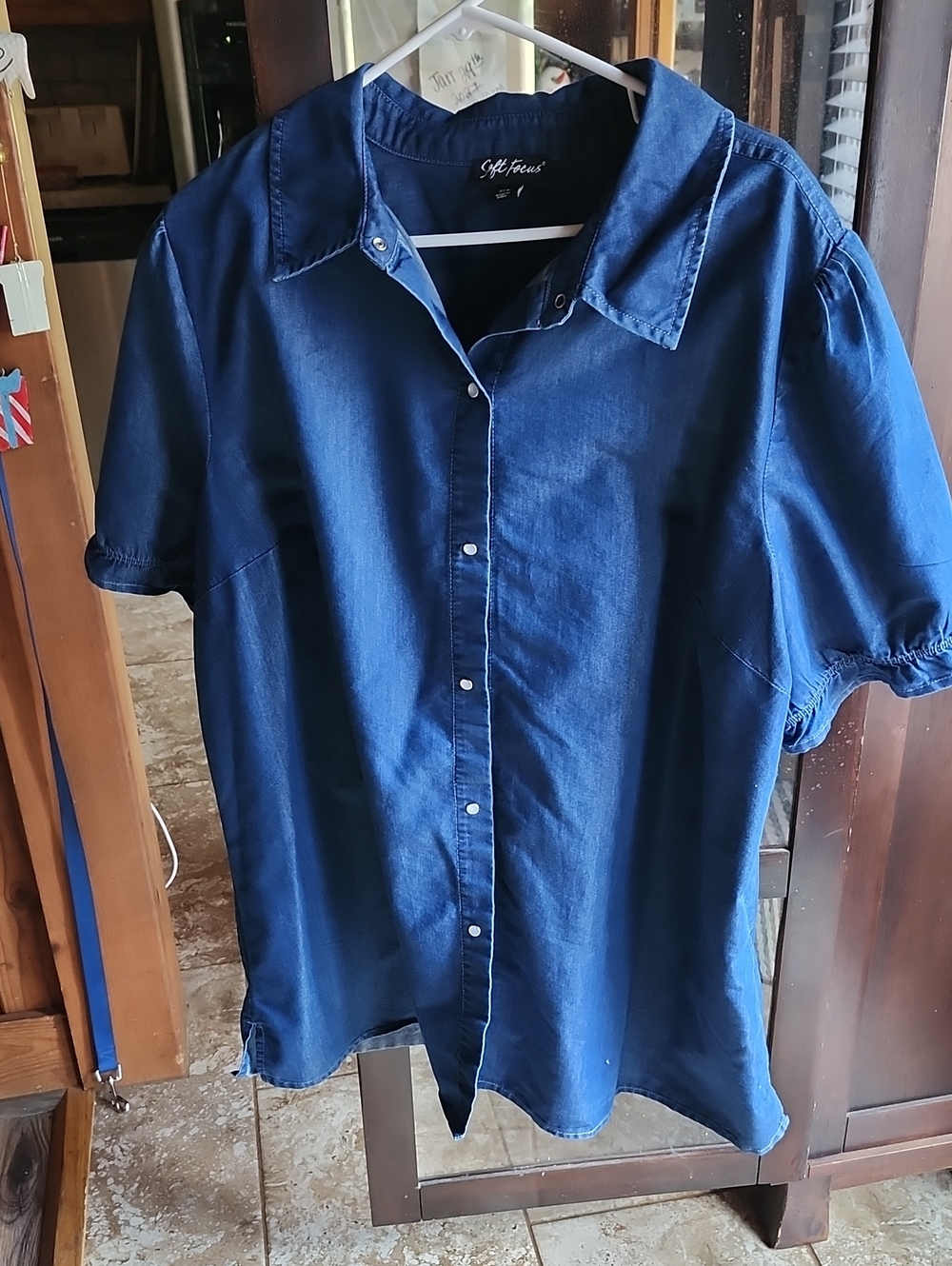 Soft Indigo Button-Front Short-Sleeve Blouse by Style & Co.